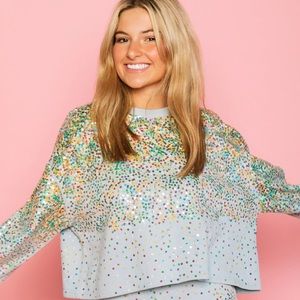 QOS Grey Sequin Scattered Sweatshirt